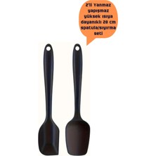 Bre Home 2 2'li Tam Silikon Yüksek Isıya Dayanıklı Yanmaz Yapışmaz Spatula Sıyırma Seti 28 cm Siyah Silikon