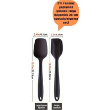 Bre Home 2 2'li Tam Silikon Yüksek Isıya Dayanıklı Yanmaz Yapışmaz Spatula Sıyırma Seti 28 cm Siyah Silikon