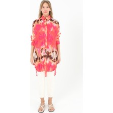 Deseo Boutique Kadın Fuşya Renk Desenli Ince Uzun Tesettür Gömlek