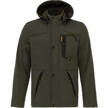 Prifaldi Haki Renkli Su ve Rüzgar Geçirmez Kürklü Softshell Erkek Mont Slim Fit Özellikli