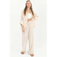 Deseo Boutique Kadın Bej Renk Standart Beden Cepli Yarım Kol Gömlek