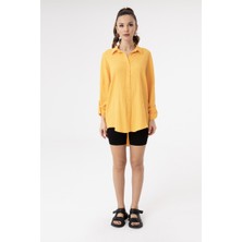 Deseo Boutique Kadın Turuncu Renk Basic Sade Düğmeli Uzun Kollu Gömlek
