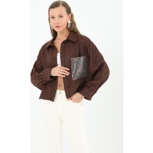 Deseo Boutique Kadın Cep Detayı Payetli Uzun Kollu Gömlek