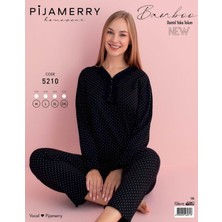 Pijamerry Kadın Dantel Yaka Bambu Uzun Kol Pijama Takımı 5210 - 1 Adet