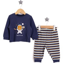 HelloBaby Bisiklet Yaka Astronot Hayvan Desenli Pijama Takımı Erkek Bebek