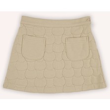 Panço Kız Çocuk Bej Örme Etek Kapitoneli Kumaş Kedi Deseni Uzunluk Bel