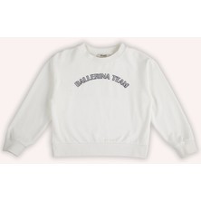 Kız Çocuk Nakış Detaylı Ekru Sweatshirt