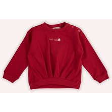Panço Kız Bebekler İçin Kırmızı Sweatshirt Truvakar Kol Nakış Detayları ile Şık ve Rahat