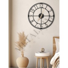 Mediterian Sessiz Siyah Metal Duvar Saati, Türkçe Rakam, 60x60cm, Modern ve Şık Tasarım