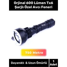 Carlburn Deluxe Seri 250 Metre Beyaz Işık Güçlü Aydınlatma  600 Lümen Tx6 Şarjlı Özel Avcı Feneri