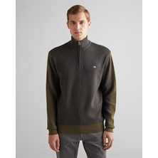 Gant Erkek Yeşil Relaxed Fit Yarım Fermuarlı Logolu Kazak 8924352T.301