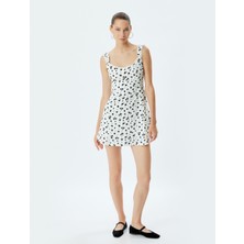 Mini Elbise Çiçekli Kolsuz Çan Etek Bürümcük Rahat Kalıp