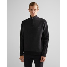 Gant Erkek Siyah Relaxed Fit Yarım Fermuarlı Logolu Kazak 8924352T.5