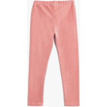 Koton Kadife Tayt Pembe Renk Kız Çocuk İçin Yüksek Bel Lastikli Slim Fit Tasarım