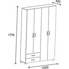 Eco Room Heybeli 4 Kapak 2 Çekmece Gardırop - Atlantik Çam - 120 cm