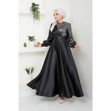 Ayşe Melek Tasarım Kadın Moda Giyim Tesettür Abiye Pul Saten Elbise 2755