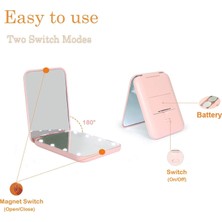 Valkyrie 8 LED Işıklı Cep Çanta Cüzdan Makyaj Aynası - 1x 3x Yakınlaştırma - Zarif ve Hafif Tasarım - Katlanabilir Ayna Pembe