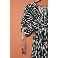 Viskon Kumaş Zebra  Desen Kadın Elbise Siyah