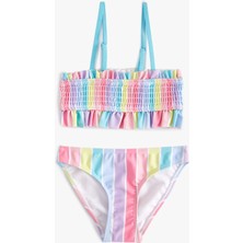 Koton Çizgili Bikini Takımı Fırfırlı Ince Askılı