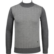 Çizgi Triko Erkek Yarım Balıkçı Yaka Triko Kazak Desenli Kol ve Bel Lastikli Çelik Örgü Klasik Kalıp - 5007B