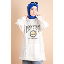 Kapüşonlu Boyun Bağcıklı Sweat Penn Beyaz