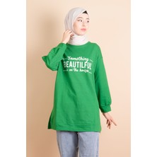 Yırtmaç Detaylı Düz Sweat Something Sweat Yeşil