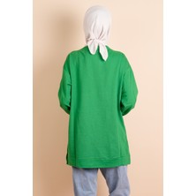 Yırtmaç Detaylı Düz Sweat Something Sweat Yeşil