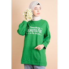 Yırtmaç Detaylı Düz Sweat Something Sweat Yeşil