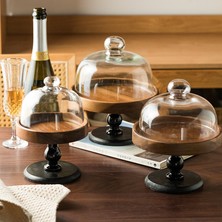 Mundo Venta Retro Ahşap Yüksek Ayak Cam Kapak Tadım Tabağı (Yurt Dışından)