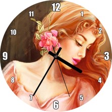 Mediterian Pembe Çiçekli Bakır Yuvarlak Duvar Saati 30x30 cm, Şık ve Zarif Dekorasyon Parçası