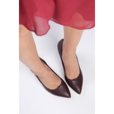 Mio Gusto Elora Hakiki Deri Bordo Renk Kadın Stiletto Ayakkabı