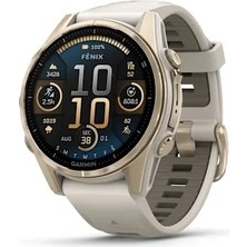 Garmin Fenix 8 - 43 mm Amoled Sapphire Soft Gold ve Gri/kum Taşı Silikon Kayışlı