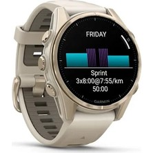 Garmin Fenix 8 - 43 mm Amoled Sapphire Soft Gold ve Gri/kum Taşı Silikon Kayışlı