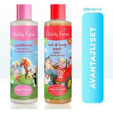 Childs Farm Avantajlı Paket 2'li Tatlı Portakal Özlü Çocuk Şampuan ve Çilek Özlü Saç Kremi (250 ml x 2 Adet)