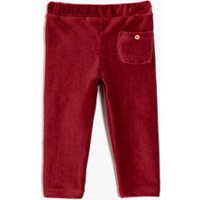 Koton Basic Tayt Kız Çocuk İçin Bordo Kadife Fitilli Beli Lastikli Tek Cepli Konforlu Tasarım