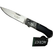 Crkt CR-0017 Gravürlü Siyah Ahşap Kabzalı Lock Back Avcı Çakısı- Kılıflı