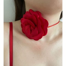 Dante Trend Bağcıklı Kumaş Çiçek Choker Kolye Gül Kolye