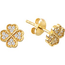 Altın Sepeti Sarı Altın Taşlı Yonca Küpe