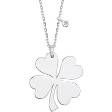 Altın Sepeti Gümüş Pırlanta Şans Yonca Kolye