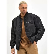 Blacktree Unisex Uzun Kol Baskılı Bomber Ceket - Siyah