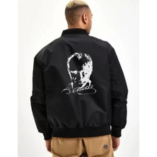 Blacktree Unisex Uzun Kol Baskılı Bomber Ceket - Siyah