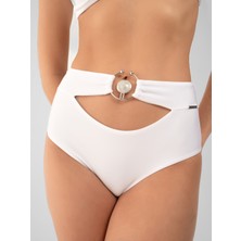 Halkalı Beyaz Yüksek Bel Bikini Altı