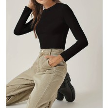 Oceans Butik Siyah Bisiklet Yaka Atlet Boy Tesettür Body Darkalıp Interlok Penye Kumaş Uzun Atlet