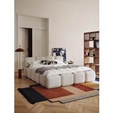 Mode Buklet Döşemeli 2 Kişilik Baza Başlık Set Kırık Beyaz Bukle Kumaş(Kurulum Dahil)