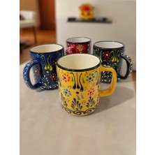 Artistic Quality Dekoratif Çini Işlemeli Büyük Kupa, Duble Kahve Fincanı, Ayran Bardağı, Meşrubat Bardağı 4 Adet