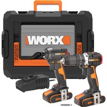 Worx WX925 20VOLT/2.0AH Li-Ion Çift Akülü Kömürsüz Profesyonel Şarjlı Darbeli Matkap + WX265 Kömürsüz Darbeli Tornavida Kombo Set