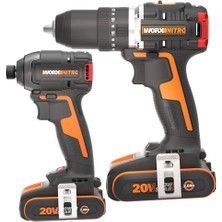 Worx WX925 20VOLT/2.0AH Li-Ion Çift Akülü Kömürsüz Profesyonel Şarjlı Darbeli Matkap + WX265 Kömürsüz Darbeli Tornavida Kombo Set