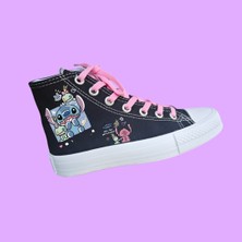 Lias Shoes Laylok Baskılı Siyah Keten Çocuk Spor Ayakkabı Sneaker