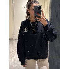 Mivmiv Nakışlı Taş Işlemeli Oversize Sweatshirt