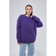 Yüksel Işık Unisex Mor Renk Basic Sweatshirt Bisiklet Yaka Hoodie %100 Pamuklu